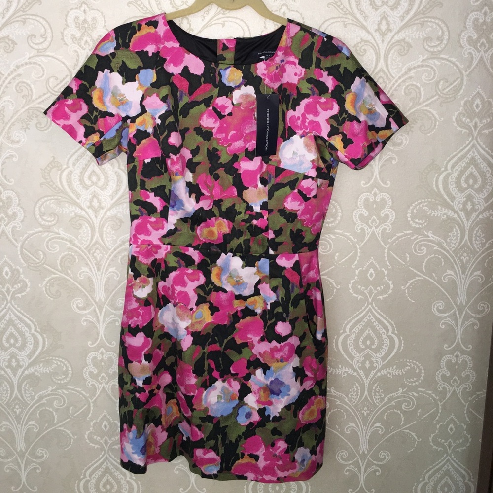 French Connection Floral Print Mini Dress in Pink, Green & Blue